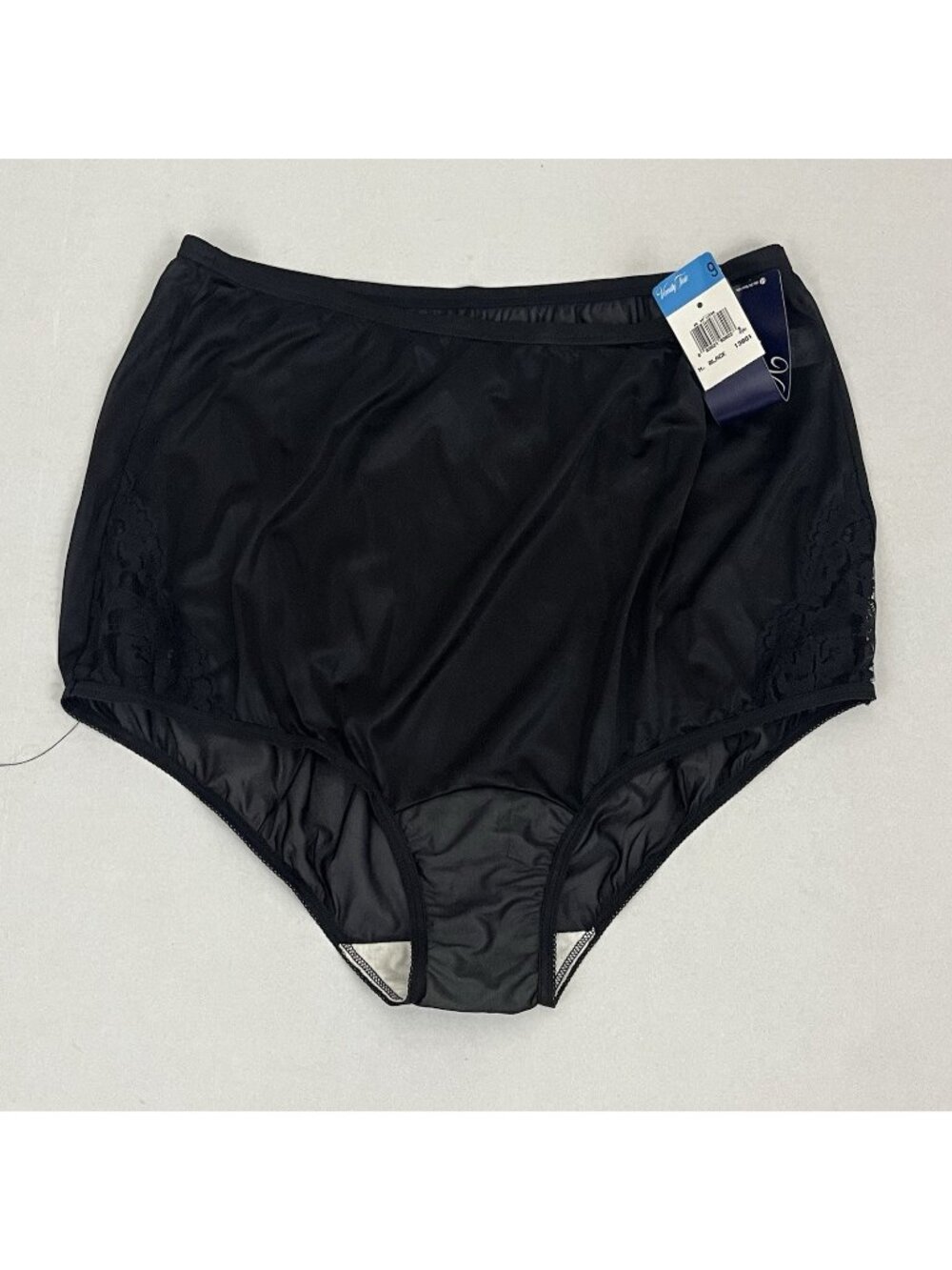 Vtg Vanity Fair Panty Size 9 Black Full Brief Lace Thigh Silky All Nylon 13-801